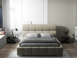 Pat dormitor dumonde, tapitat bej, Prestige 160x200 cm, somiera rabatabila inclusa, spatiu depozitare WLS