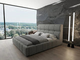Pat dormitor dumonde, tapitat grey, Prestige 180x200 cm, somiera rabatabila inclusa, spatiu depozitare