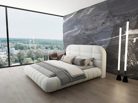 Pat dormitor dumonde, tapitat alb, Senso 160x200 cm, somiera rabatabila inclusa, spatiu depozitare dumonde