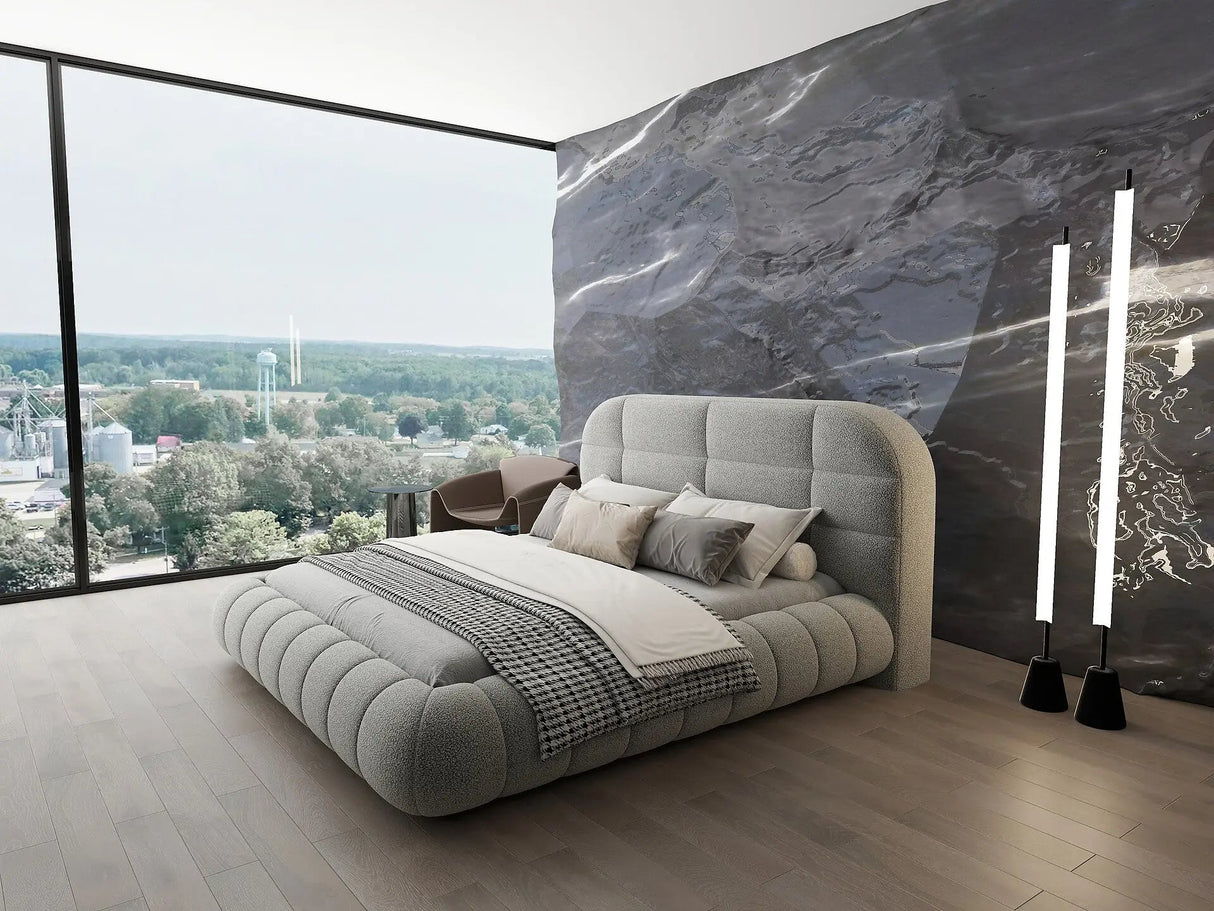 Pat dormitor dumonde, tapitat gri, Senso 160x200 cm, somiera rabatabila inclusa, spatiu depozitare dumonde