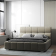 Pat dormitor dumonde, tapitat bej, Prestige 160x200 cm, somiera rabatabila inclusa, spatiu depozitare WLS