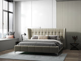 Pat dormitor dumonde, tapitat bej, Bellagio 160x200 cm, somiera fixa inclusa WLS