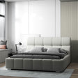 Pat dormitor dumonde, tapitat bej, Prestige 180x200 cm, somiera rabatabila inclusa, spatiu depozitare WLS
