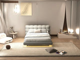 Pat dormitor dumonde, tapitat gri cu LED, "floating bed" Cloud 180x200 cm, somiera inclusa