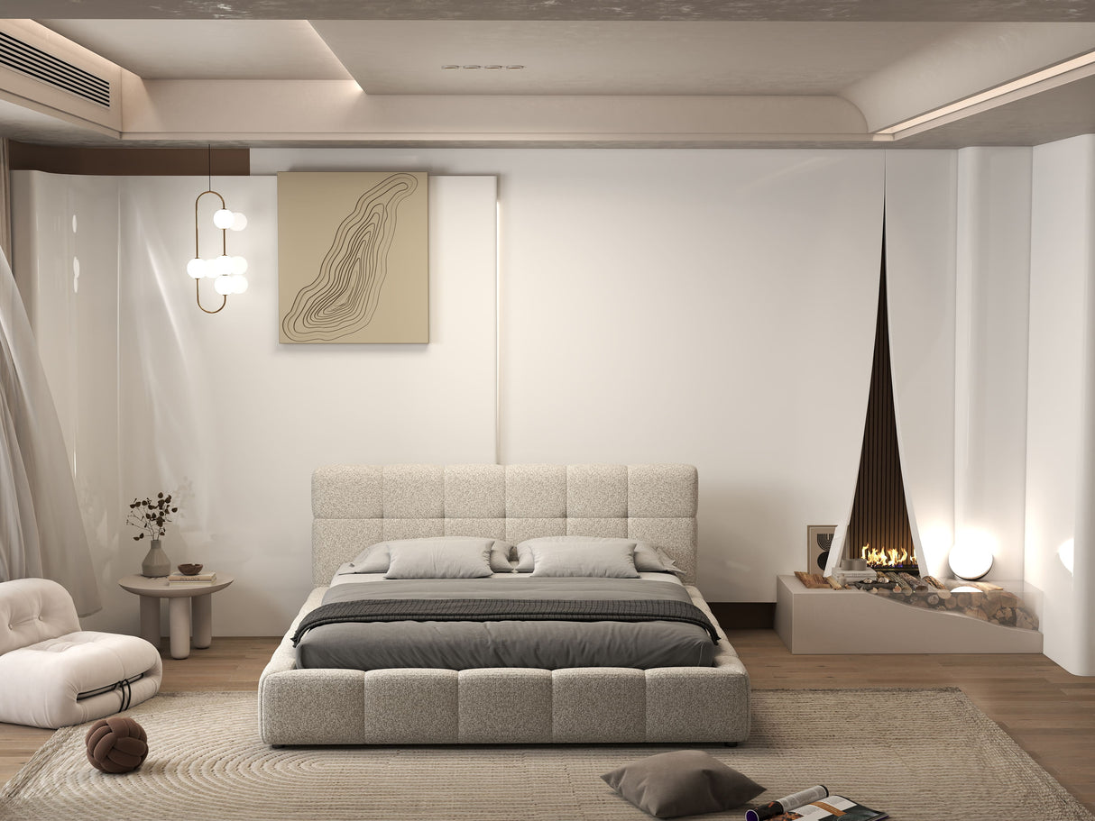 Pat dormitor dumonde, tapitat gri, Lorenzo 180x200 cm, somiera rabatabila inclusa, spatiu depozitare WLS