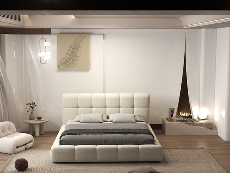 Pat dormitor dumonde, tapitat bej, Lorenzo 180x200 cm, somiera rabatabila inclusa, spatiu depozitare WLS