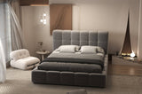 Set Pat dormitor dumonde, tapitat gri, Lorenzo 180X200 cm, somiera rabatabila inclusa, spatiu depozitare + saltea
