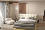 Set Pat dormitor dumonde, tapitat gri cu LED, "floating bed" Cloud 180x200 cm, somiera inclusa + saltea