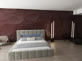 Pat dormitor dumonde, tapitat bej cu LED si USB, Palermo 160x200 cm, somiera rabatabila inclusa, spatiu depozitare WLS