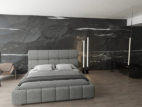 Pat dormitor dumonde, tapitat grey, Prestige 180x200 cm, somiera rabatabila inclusa, spatiu depozitare