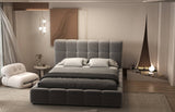 Set Pat dormitor dumonde, tapitat gri, Lorenzo 180X200 cm, somiera rabatabila inclusa, spatiu depozitare + saltea