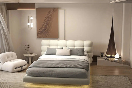 Pat dormitor dumonde, tapitat gri cu LED, "floating bed" Cloud 180x200 cm, somiera inclusa WLS