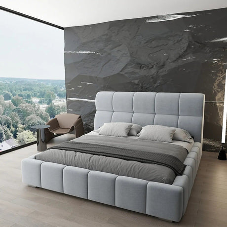 Pat dormitor dumonde, tapitat gri, Prestige 160x200 cm, somiera rabatabila inclusa, spatiu depozitare WLS