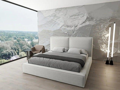 Pat dormitor dumonde, tapitat bej, Dreamer 160x200 cm, somiera rabatabila inclusa, spatiu depozitare WLS