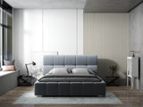 Pat dormitor dumonde, tapitat gri, Prestige 160x200 cm, somiera rabatabila inclusa, spatiu depozitare WLS