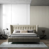 Pat dormitor dumonde, tapitat bej, Bellagio 160x200 cm, somiera fixa inclusa WLS