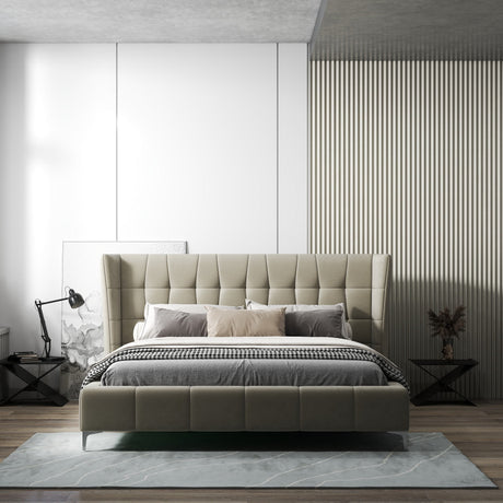 Pat dormitor dumonde, tapitat bej, Bellagio 160x200 cm, somiera fixa inclusa WLS