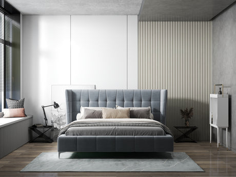 Pat dormitor dumonde, tapitat gri, Bellagio 160x200 cm, somiera fixa inclusa WLS