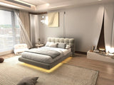 Pat dormitor dumonde, tapitat bej cu LED, "floating bed" Cloud 160x200 cm, somiera inclusa WLS