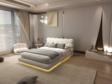 Set Pat dormitor dumonde, tapitat bej, Cloud 160x200 cm, somiera rabatabila inclusa, spatiu depozitare + saltea