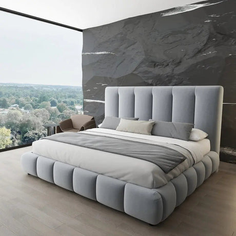Pat dormitor dumonde, tapitat gri, Divaneo 180x200 cm, somiera rabatabila inclusa, spatiu depozitare WLS