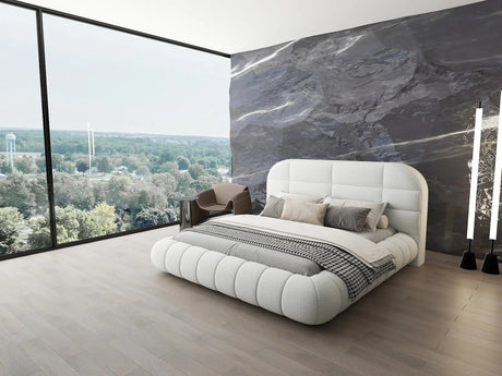 Pat dormitor dumonde, tapitat alb, Senso 160x200 cm, somiera rabatabila inclusa, spatiu depozitare dumonde