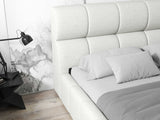 Pat dormitor dumonde, tapitat bej, Prestige 180x200 cm, somiera rabatabila inclusa, spatiu depozitare WLS