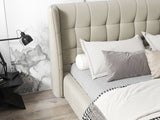 Pat dormitor dumonde, tapitat bej, Bellagio 160x200 cm, somiera fixa inclusa WLS