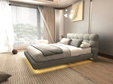 Pat dormitor dumonde, tapitat gri cu LED, "floating bed" Cloud 180x200 cm, somiera inclusa