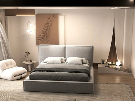 Pat dormitor dumonde, tapitat gri, Dreamer 160x200 cm, somiera rabatabila inclusa, spatiu depozitare WLS