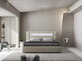 Pat dormitor dumonde, tapitat gri, Glow 180x200 cm, somiera rabatabila inclusa, spatiu depozitare