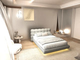 Pat dormitor dumonde, tapitat gri cu LED, "floating bed" Cloud 180x200 cm, somiera inclusa