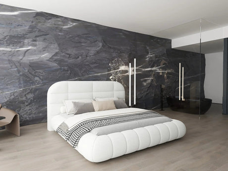Pat dormitor dumonde, tapitat alb, Senso 160x200 cm, somiera rabatabila inclusa, spatiu depozitare dumonde