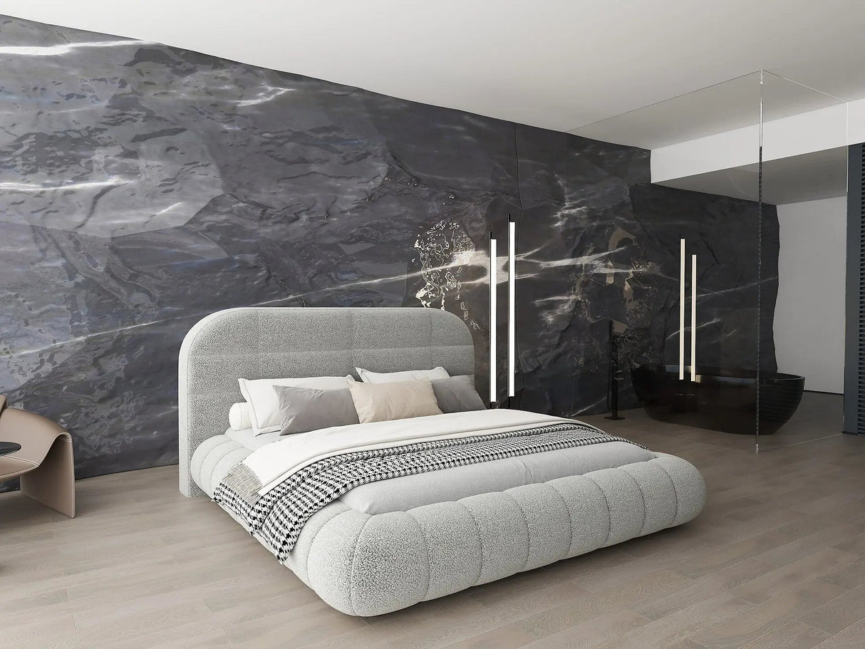 Pat dormitor dumonde, tapitat gri, Senso 160x200 cm, somiera rabatabila inclusa, spatiu depozitare dumonde
