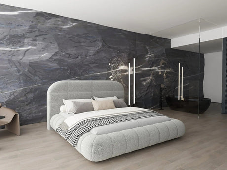 Pat dormitor dumonde, tapitat gri, Senso 160x200 cm, somiera rabatabila inclusa, spatiu depozitare dumonde