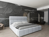 Pat dormitor dumonde, tapitat gri, Prestige 160x200 cm, somiera rabatabila inclusa, spatiu depozitare WLS