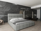 Pat dormitor dumonde, tapitat bej, Prestige 180x200 cm, somiera rabatabila inclusa, spatiu depozitare WLS