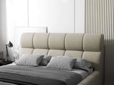 Pat dormitor dumonde, tapitat bej, Prestige 160x200 cm, somiera rabatabila inclusa, spatiu depozitare WLS