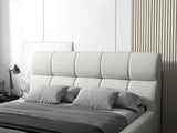 Pat dormitor dumonde, tapitat bej, Prestige 180x200 cm, somiera rabatabila inclusa, spatiu depozitare WLS