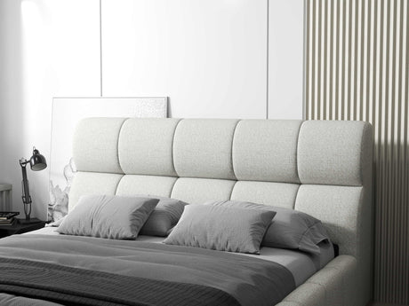 Pat dormitor dumonde, tapitat bej, Prestige 180x200 cm, somiera rabatabila inclusa, spatiu depozitare WLS