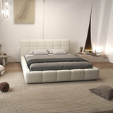 Pat dormitor dumonde, tapitat bej, Lorenzo 160x200 cm, somiera rabatabila inclusa, spatiu depozitare WLS