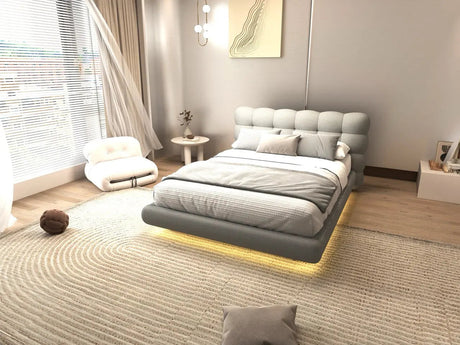 Pat dormitor dumonde, tapitat gri cu LED, "floating bed" Cloud 180x200 cm, somiera inclusa WLS
