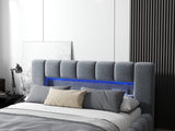 Pat dormitor dumonde, tapitat gri cu LED si USB, Palermo 160x200 cm, somiera rabatabila inclusa, spatiu depozitare (Copy) WLS