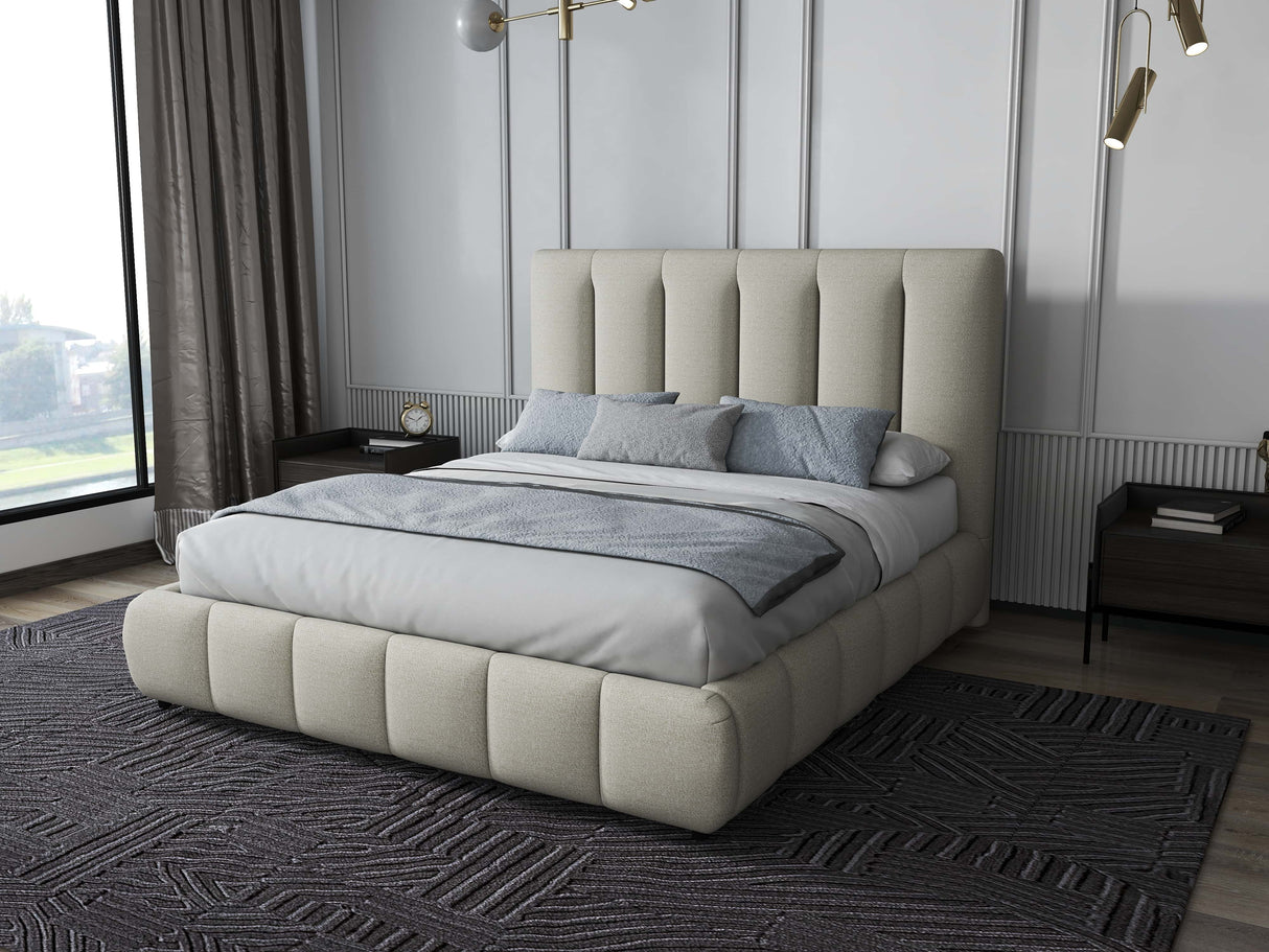 Set Pat dormitor dumonde, tapitat gri, Divaneo 160x200 cm, somiera rabatabila inclusa, spatiu depozitare + saltea