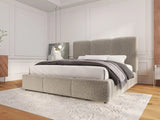 Pat dormitor dumonde, tapitat gri, Dinasty 160x200 cm, somiera rabatabila inclusa, spatiu depozitare