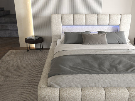 Set Pat dormitor dumonde, tapitat gri cu LED si USB, Palermo 160x200 cm, somiera rabatabila inclusa, spatiu depozitare + saltea