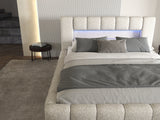 Pat dormitor dumonde, tapitat gri cu LED si USB, Palermo 160x200 cm, somiera rabatabila inclusa, spatiu depozitare
