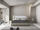 Pat dormitor dumonde, tapitat gri, Glow 180x200 cm, somiera rabatabila inclusa, spatiu depozitare