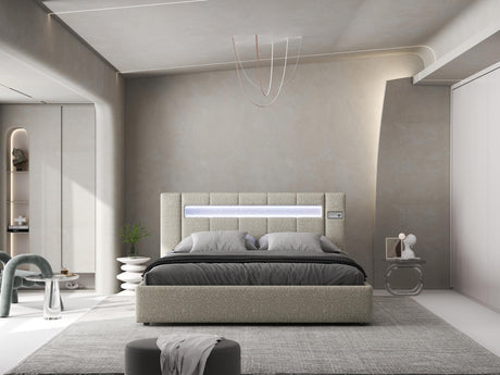 Pat dormitor dumonde, tapitat gri, Glow 180x200 cm, somiera rabatabila inclusa, spatiu depozitare