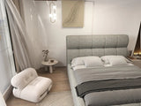Pat dormitor dumonde, tapitat bej, Prestige 180x200 cm, somiera rabatabila inclusa, spatiu depozitare WLS